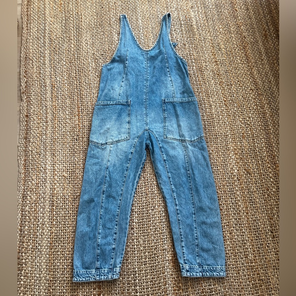 Free People High Roller Denim Jumpsuit